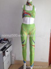 Lycra fabric gym printed yoga sports wear pants and sports bra sexy open outdoor beach wear