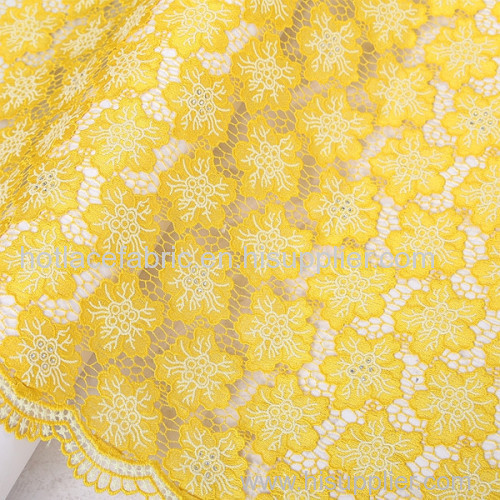 Unique design african yellow cord lace fabrics high quality with stones for nigerian wedding dress