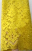 2016 latest mesh french net high quality african tulle lace fabric yellow with beads rhinestones for wedding party dress