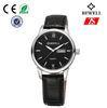 Unisex Genuine Leather Strap Watch / Black Stainless Steel Watches