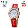 Classic Stainless Steel Women Watch With Red And White Leather Band