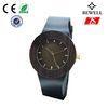High - end Black Leather Band Wooden Watch With Logo Customized