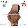 Water Resistant Red Sandal Wooden Watch With Leather Band OEM
