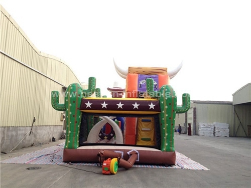 Funny inflatable cowboy obstacle course and western combo inflatable slide