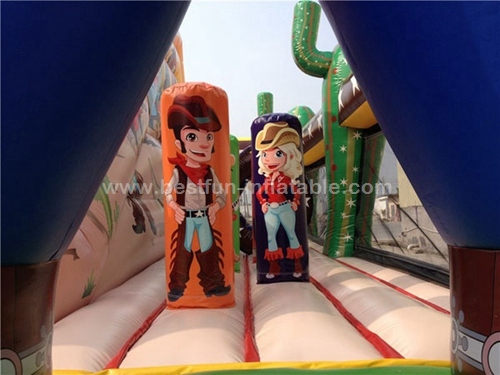 Funny inflatable cowboy obstacle course and western combo inflatable slide