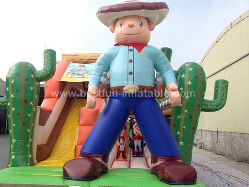 Funny inflatable cowboy obstacle course and western combo inflatable slide