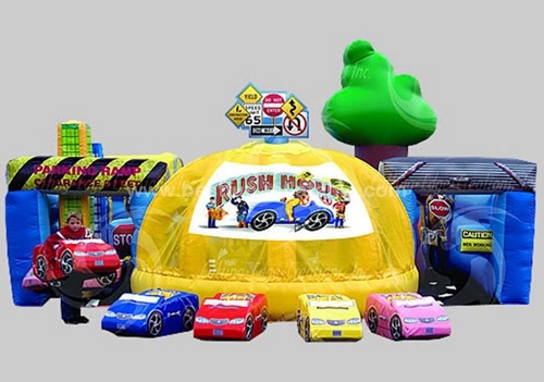 Inflatable car obstacle course for amusement