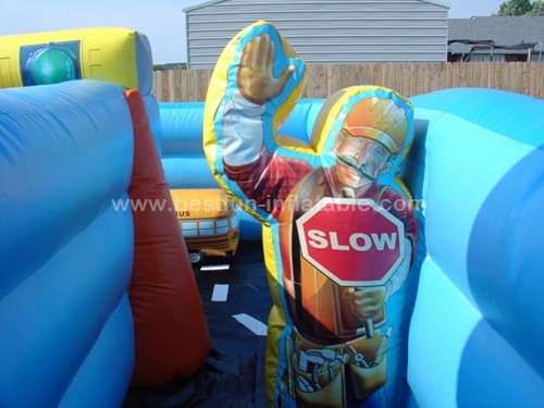 Inflatable car obstacle course for amusement