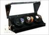 Leather Automatic Triple Watch Winder Box With Acrylic Lid Suede Interior