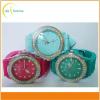 Fashion Waterproof Silicone Bracelet Quartz Wrist Geneva Watches with Diamond