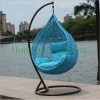 Patio blue rattan wicker hammock with blue cushions supplier