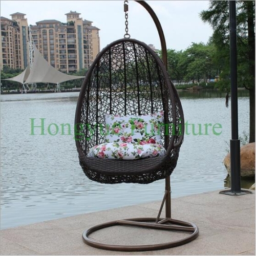 Brown wicker material hammock with cushions rattan hanging chair