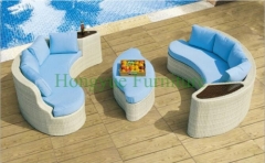 Outdoor rattan sectional sofa set with blue cushions design