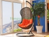 Brown rattan hammock with orange color cushions supplier
