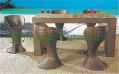 Outdoor patio rattan bar stools with table furniture set