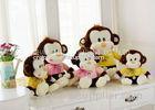 Brown Monkey Animal Plush Toys Sitting With Lace Bows / Yellow Warm Blouse