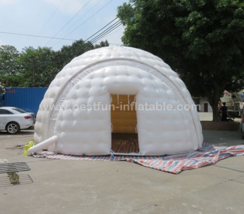 White inflatable dome tent with removable door