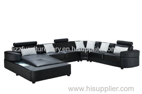 Made in China European Design Cheap Price U Shape with LED Light Leather Sofa