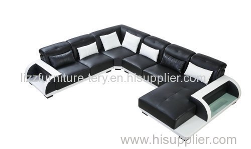 European Design Big Size with LED Light U Shape Leather Sofa