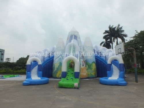 Giant double water slide with mountain climbing