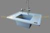 Glare surface corner countertop with corrosion protection for testing center