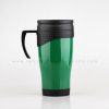 Custom non-spill coffee thermos plastic travel mug with handle and lid 14oz