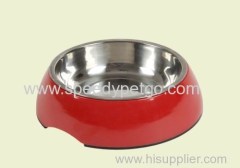 M Size Red Color Pet stainless steel bowl with malemine frame