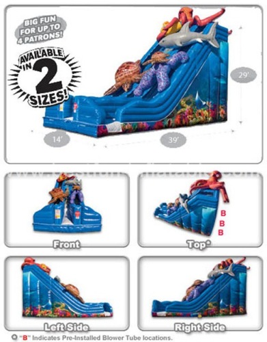 Blue Ocean Theme Inflatable Double Drop Slide