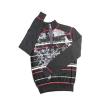 men's plastic zipper pullover striped printing sweater in three-thread coverstitch