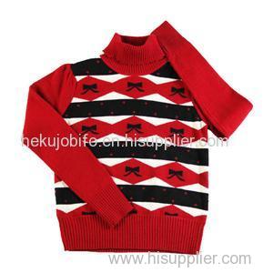 girl's good quality jacquard wool pullover turtleneck winter knitwear