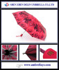 Full red roses printed fold umbrella ladies graceful 3 fold umbrella auto fold umbrella