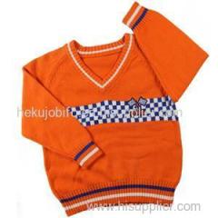 China made baby boy's v-neck jacquard pullover knitwear flag rib sweater