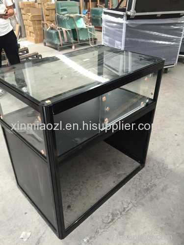 hot sales folding aluminium alloy tempered glass jewelry display stand