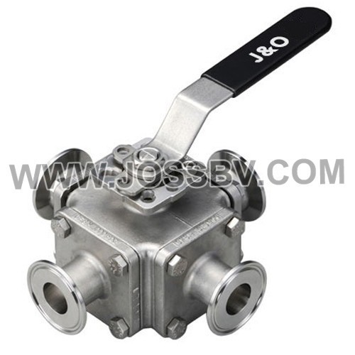 Four-way Sanitary T-Clamp Direct Mount Ball Valve