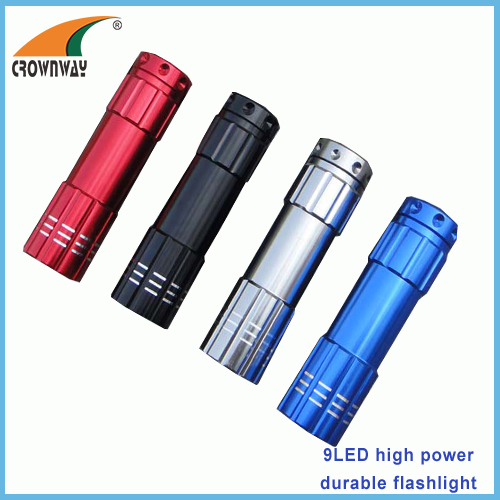 9LED flashlights 15 000MCD high power mini pocket LED lamp camping lantern anodized aluminum body 3*AAA batteries