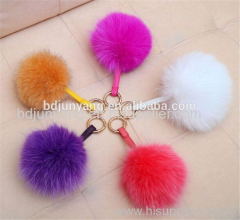 Hot selling fox ball keychain mobile phone and bag pendant real fox fur pompons