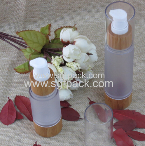 AS Plastic Airless Bottle Bamboo Packaging Transparent Color Lotion Container