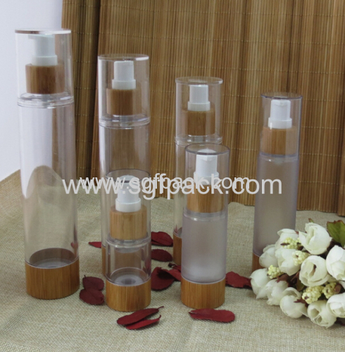 AS Plastic Airless Bottle Bamboo Packaging Transparent Color Lotion Container