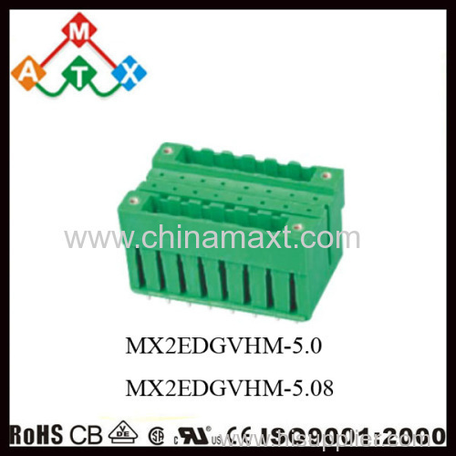 5.0/5.08mm pitch dual row straight pin pluggable terminal block connectors with flange fixed on the PCB panel
