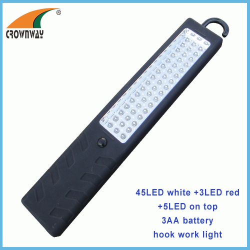 LED hook and magnet work light car repairing lamp 45+2LED+5LED high power hand lamp outdoor lantern 3*AA battery