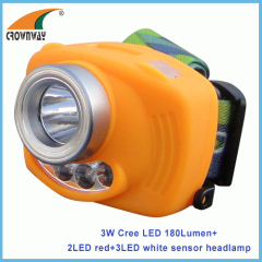 3W Cree LED sensor headlamp 180Lumen high power 3*AAA battery camping light