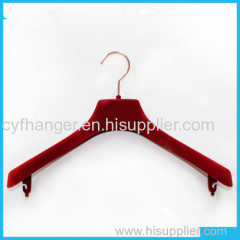 44CM ABS plastic brown velvet coat hanger with hook on each end non-slip