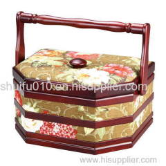 Tapestried Wooden Sewing Basket
