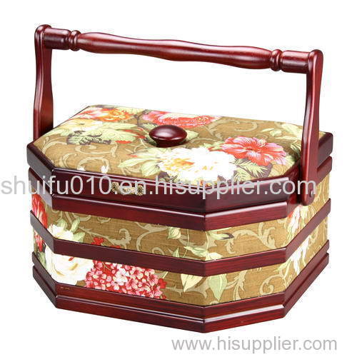 Tapestried Wooden Sewing Basket