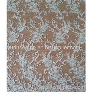 Bridal Lace Fabric With Beads For Wedding Dress (W9011)