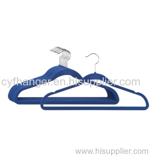 45CM plastic blue velvet suit hanger with ident design non-slip