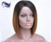 Ombre Glueless Human Hair Full Lace Wigs With BangsSilk Straight