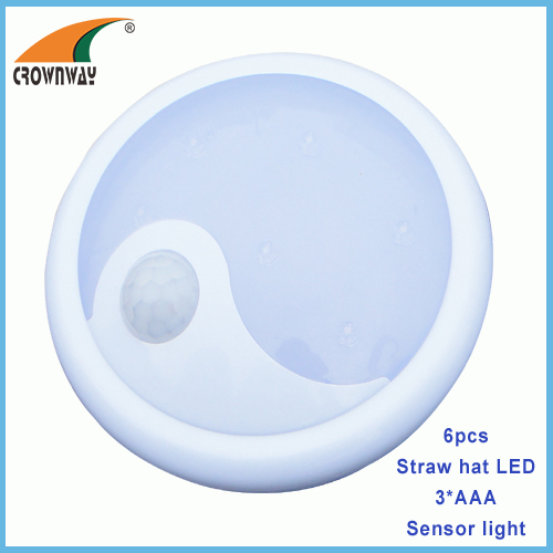 Led wall sensor lights straw hat LED motion sensor lamps LED night lights 3*AA emgergency lamps indoor cabinet lamps