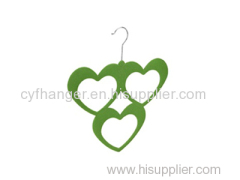 ABS plastic green flocked scarf hanger 3 heart design