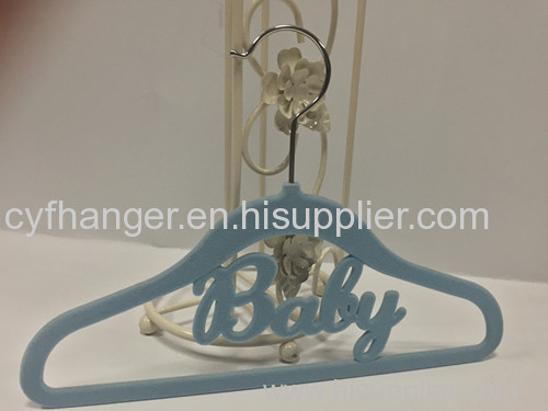 33.5cm blue flocked non-slip baby hanger with baby word
